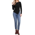 thumbnail image 2 of INSPIRE CHIC Blusa de punto de manga larga para mujer, cuello barco, dobladillo irregular, camiseta casual de manga larga, L negro, 2 of 6