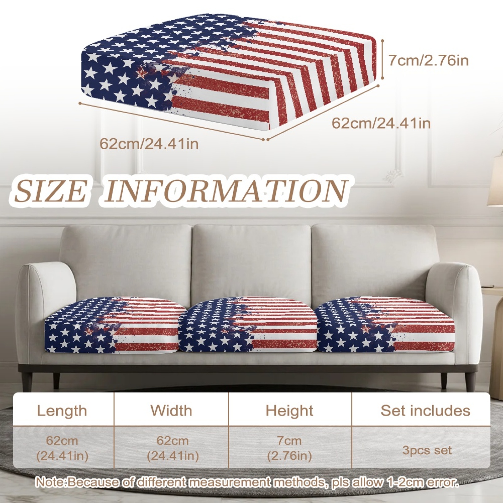 Xoenoiee American Flag Paint Splatter Print Couch Cushion Covers, Stretch Soft Couch Covers for Sofa, Washable Non-Slip Sofa Slipcover Furniture Protector for Indoor and Outdoor