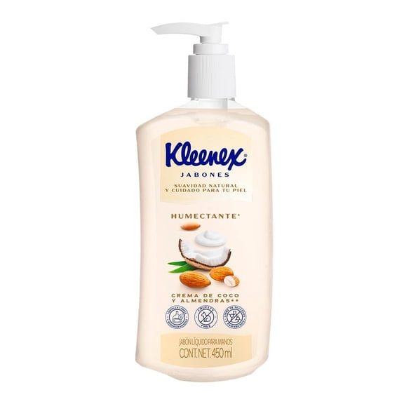 Jabón líquido para manos Kleenex antibacterial cuidado humectante crema de coco y almendras 450 ml
