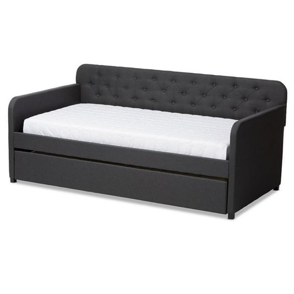 Bowery Hill Contemporary Fabric Tufted Twin Daybed in Charcoal Gray