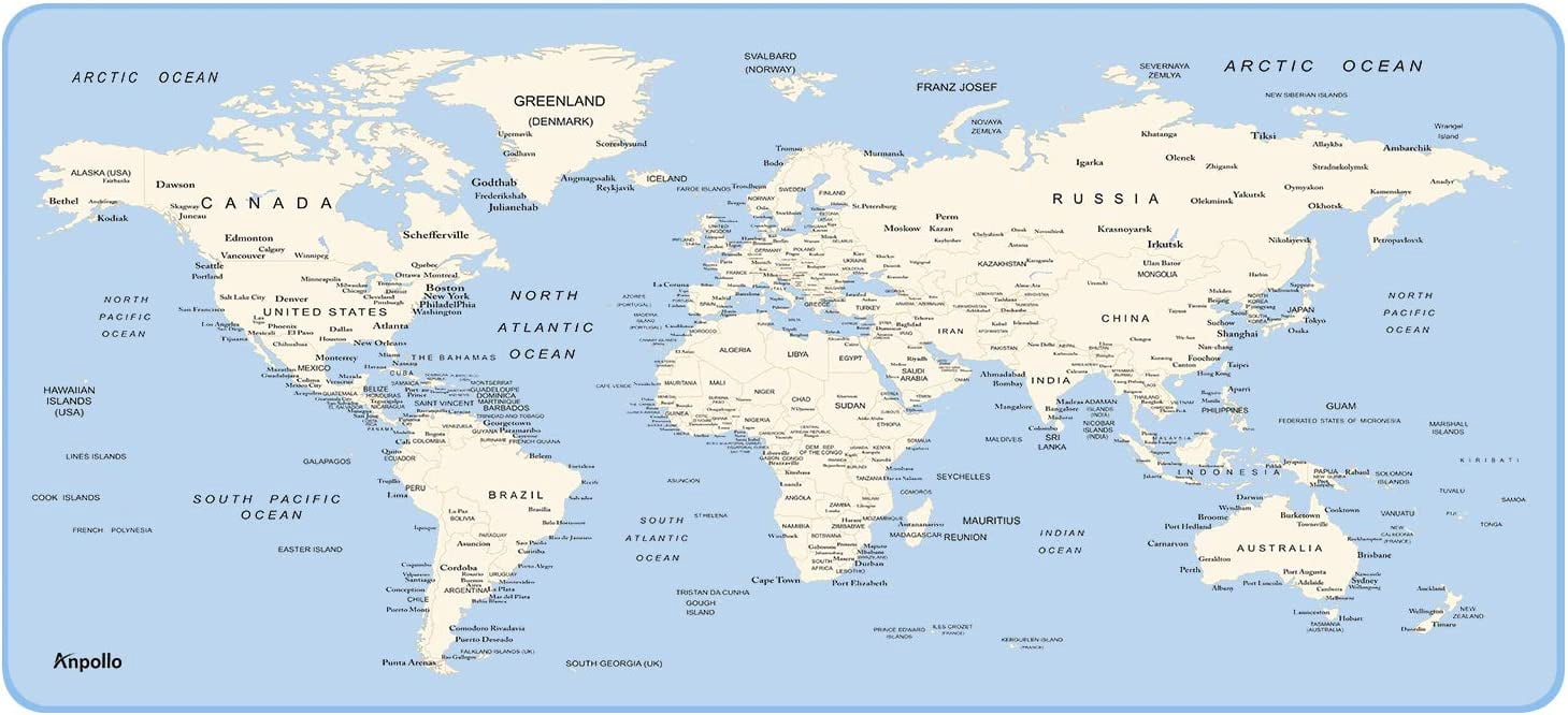 Extended Gaming Mouse Pad Large Size 35.4x15.7x0.12inches Anti-Fray Stitched Edges XXL Mousepad Desk Mat for Gamer Computer PC Keyboard and Mouse, World Map