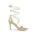 thumbnail image 3 of BLISSFUL STEP Women Woven Strap Lace Up Strappy Stiletto Heel Sandals Gold 7, 3 of 7