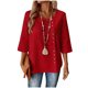 thumbnail image 1 of Mujeres 3/4 Manga Tops Y Blusas de Color Sólido con Botones Cuello Redondo Casual Top de Moda 3/4 Manga Tops Casuales para Mujeres, 1 of 6