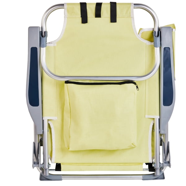 63*65*82cm Short Oxford Cloth Silver White Aluminum Tube Bearing 100kg Beach Chair with Cup Holder Storage Pouches Yellow