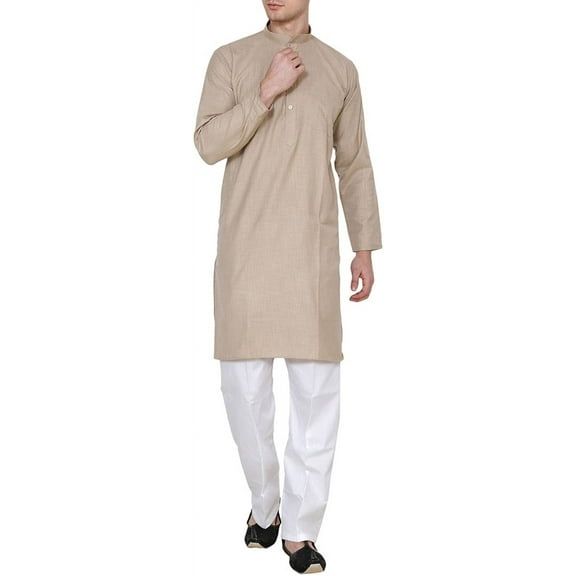 Royal Kurta Men's Khadi Linen Basic Wear Kurta Pyjama Set (Brown; 42)