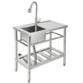 thumbnail image 1 of Ourlova Stainless Steel Sink,39x16x30 In Freestanding Single Sink Commercial Kitchen Sink Set with Worktop Faucet,Single Bowl Kitchen Prep & Utility Sink, 1 of 9