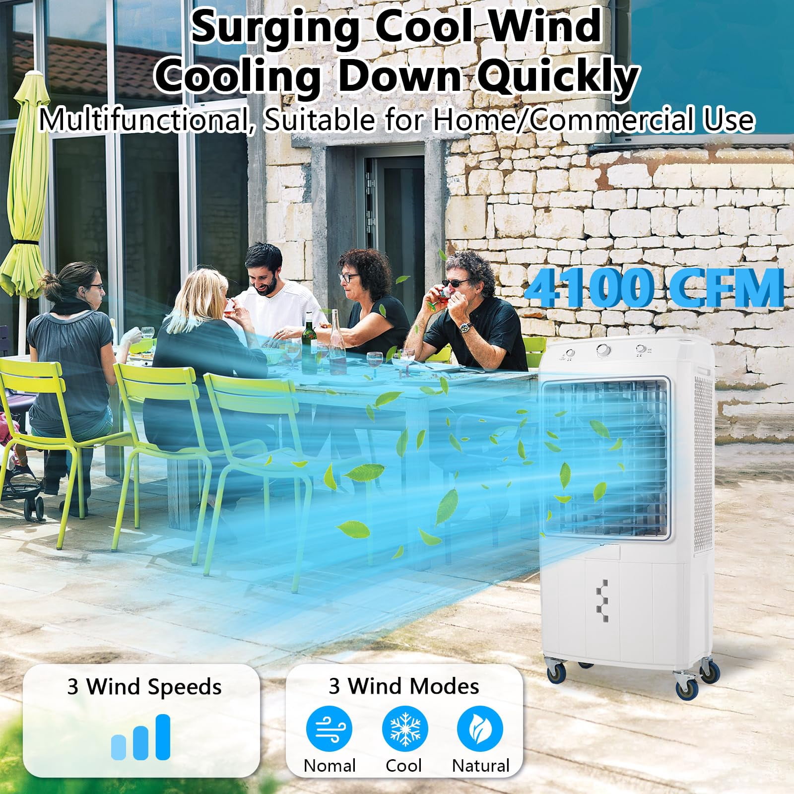 Towallmark 4100 CFM Evaporative Air Cooler – Swamp Cooler with Remote, 4 Ice Packs, 15.8-Gallon Tank, and 3 Fan Speeds