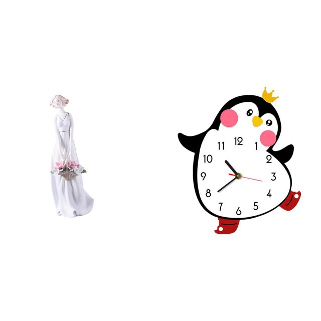 Figura de escritorio,Estatua de niña linda de escritorio,adorno nórdico moderno,Figura de niña para oficina,porche,dormitorio y sala de estar.,Reloj de pared,Reloj de pared silencioso y
