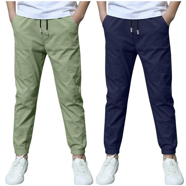 Lot de 2 Pantalons Amples pour Filles en Liquidation Pantalons Décontractés pour Garçon Pantalons Cargo en Lin et Coton Pantalons de Randonnée Plein Air Taille à Cordon Pantalons de Survêtement Neufs Bleu Marine 5 Ans