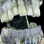 Grillz Silver Tone 8 Bottom Teeth Eight Piece Micro Pave Bling Really Iced CZ Grills