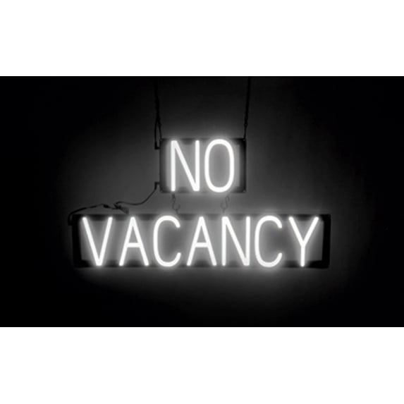 SpellBrite NO VACANCY Neon-LED Sign for Hotels. 29.9" x 15.0" Ultra Bright, Energy Efficient, Long-Life LED Light Source. Visible from 500+ Feet with 8 Eye-Catching Animations (White)