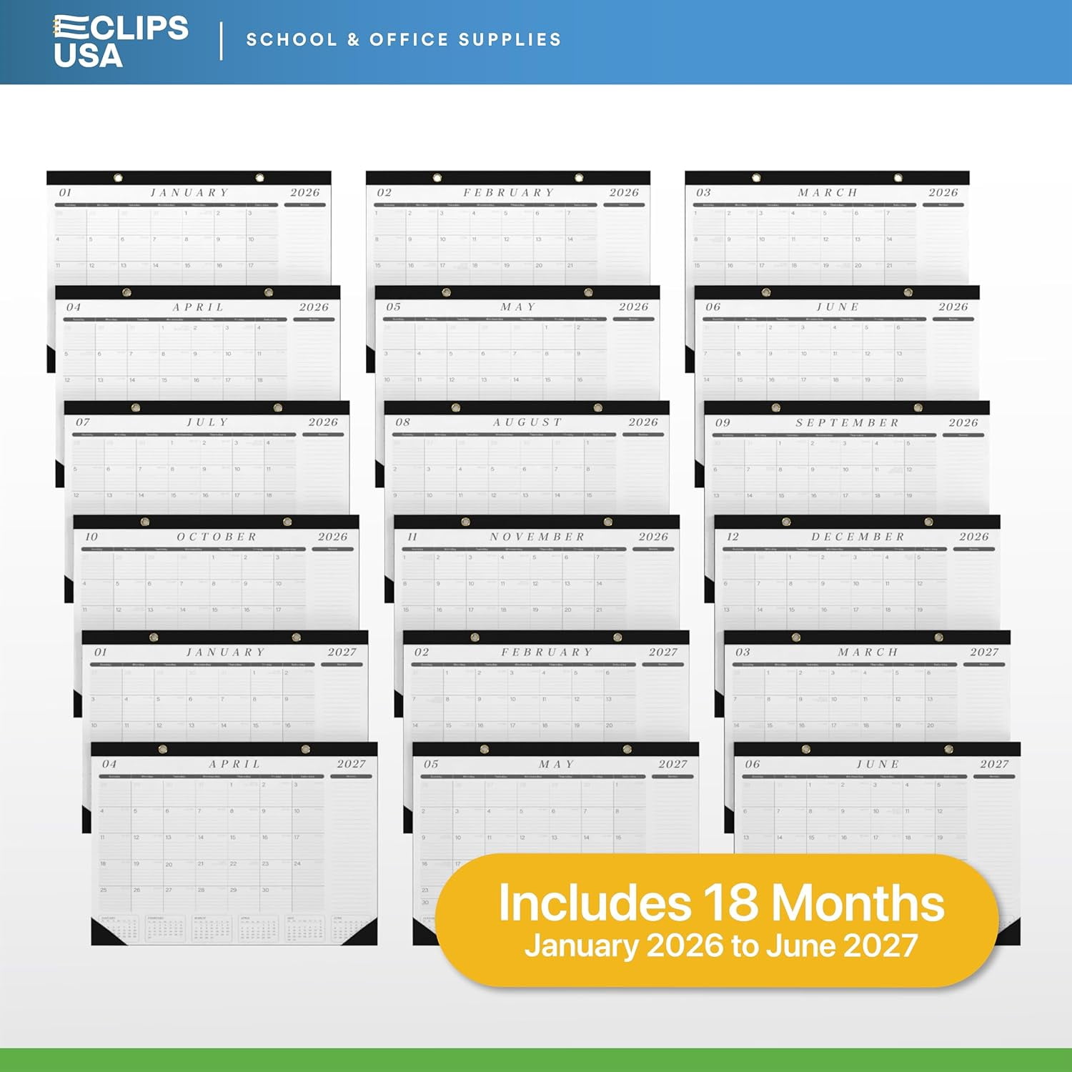 2026 Desk Calendar Large 22x17 Runs Until June 2027 Work Calendar with To-do List & Notes Yearly Preview 18 Months With Plastic Cover Desk Calendar 2025-2026 Large 22x17 Black White With