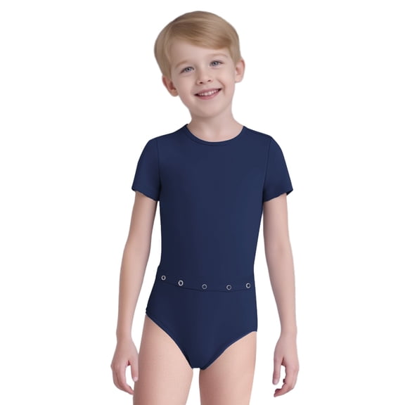 Zaldita Special Needs Adaptive Clothing for Kids Boys Girls Short Sleeve Anti-Strip Jumpsuit Autistic Romper with Tube Navy Blue 6
