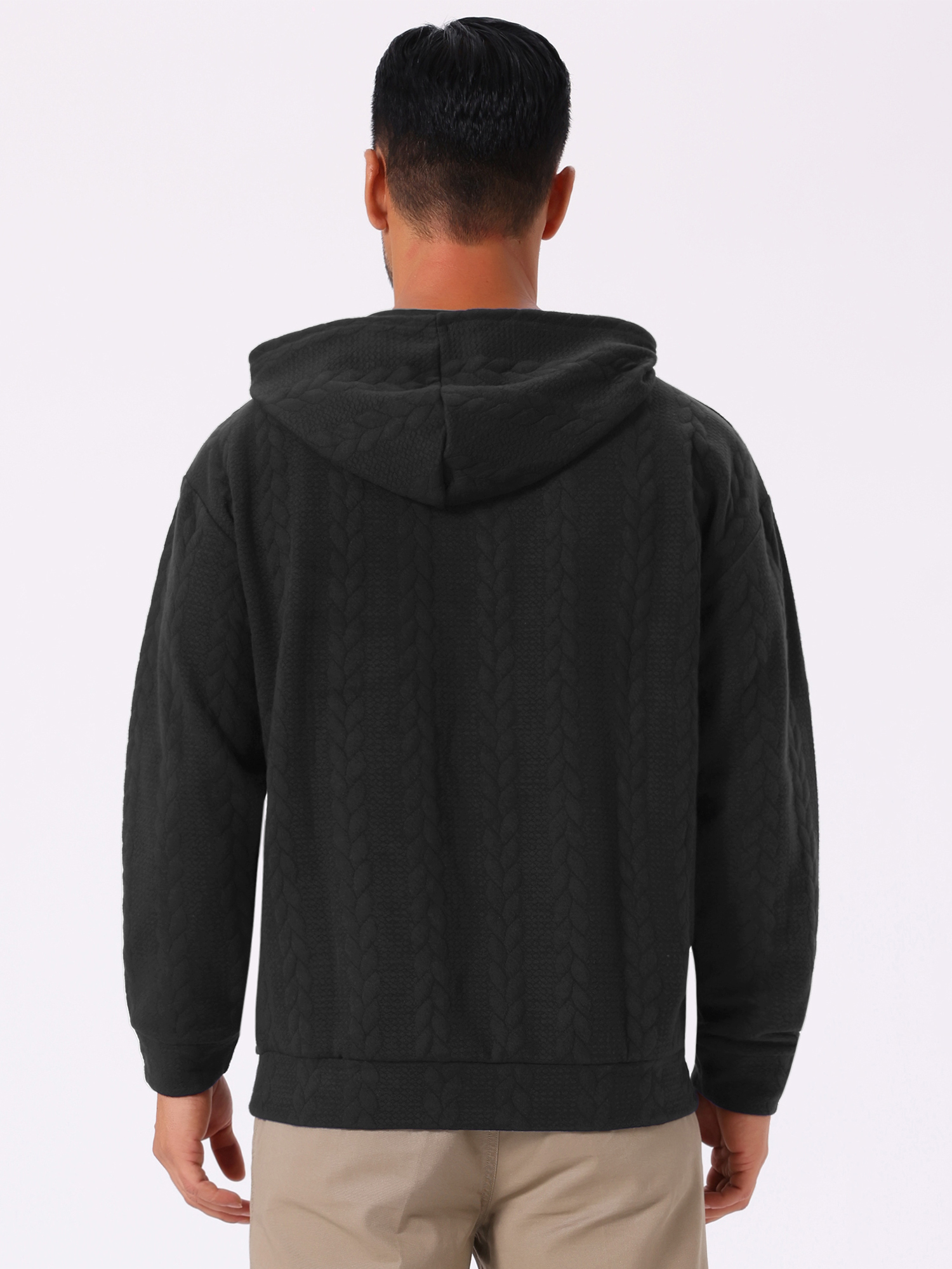 DARING DIVA Long Sleeve Jacquard Pullover Hooded Sweatshirts M Black