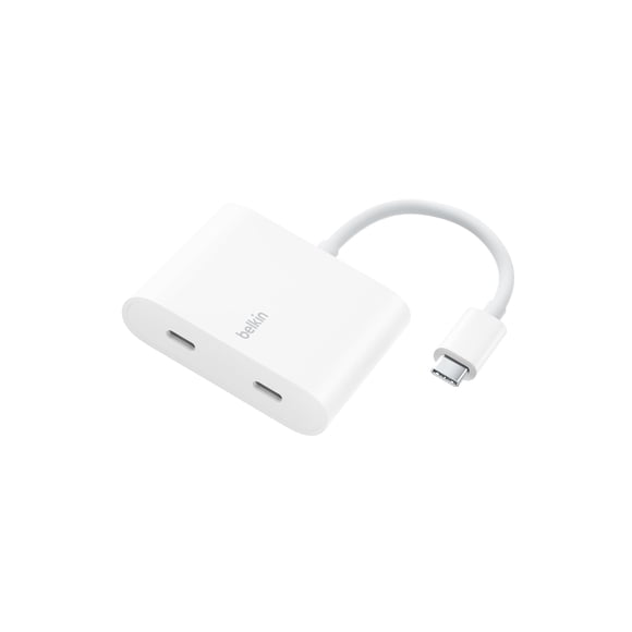 Belkin USB C Splitter - Dual Port Hub - 1 x USB-C 3.2 Gen2 Port & 1 x 100W PD Port - Simultaneous Data Transfer & iPhone Charger Fast Charging - Appl