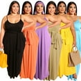 thumbnail image 2 of Womens Spaghetti Strap Maxi Dress Plus Size Sleeveless with Pockets and Belt, 2 of 3
