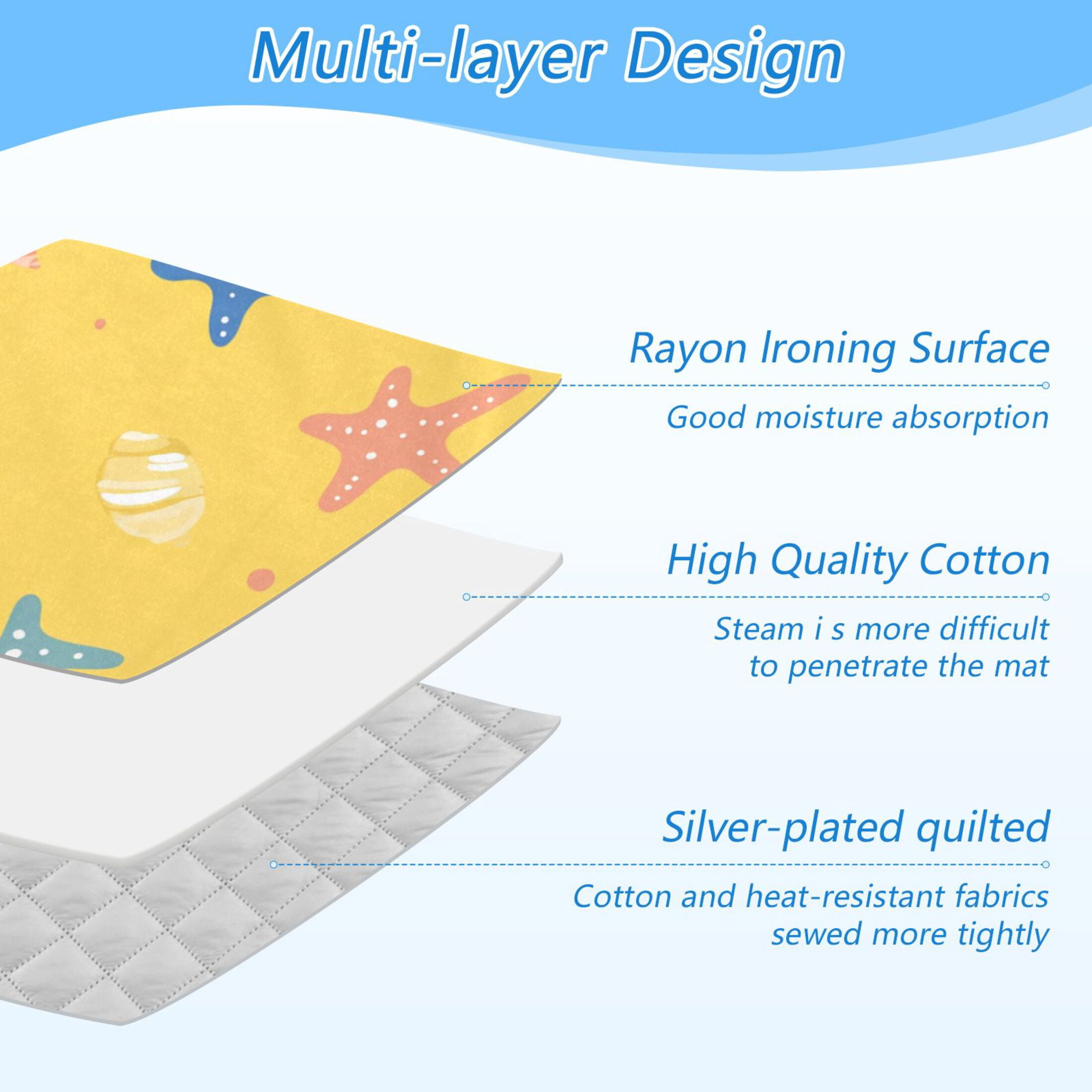 Cartoon Seashell Starfish Yellow Background Ironing Mat Blanket Portable Travel Ironing Pad Heat Resistant Pad 47.2" x 27.6”