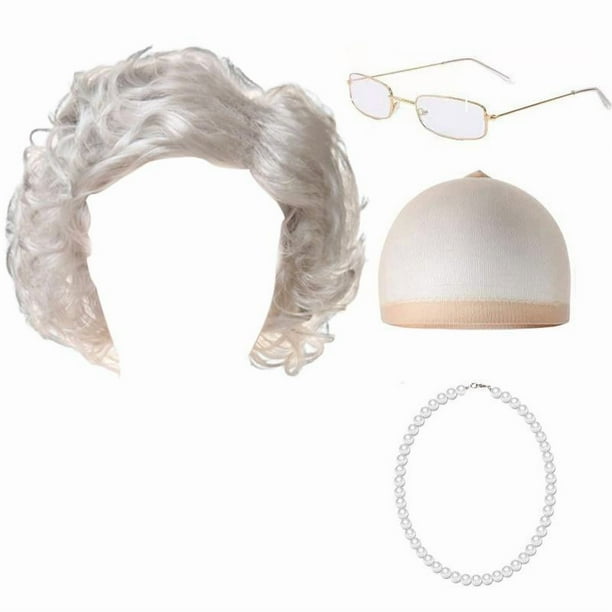 Peluca de abuelita para Halloween, regalo decorativo para actuaciones en el escenario, carnavales y fiestas. Plata
