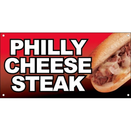 GHP 2'x3' Philly Cheese Steak Straight Cut Edges Vinyl Banner Sign with Metal