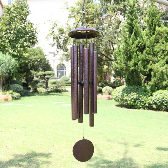 Outdoor Memorial Wind Chimes, 36 in with 6 Heavy Tubes, Deep Tone for Garden Hanging Decor, Sympathy Gifts. Black
