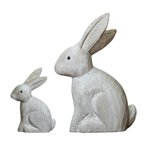 2Pieces Handcarved Wooden Bunnies Decorations Rabbits Figurines Ornaments for Easters and Springtimes Home Accent Gift
