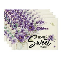 Smile Purple Lavender Leaves Home Sweet Home Spring Placemats for Summer 12x18 Inch Set of 4