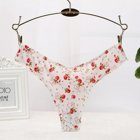 

Qcmgmg Women s Ice Silk Panties Stretch Low Rise Underwear Soft Breathable Seamless Thong Sexy G-string M