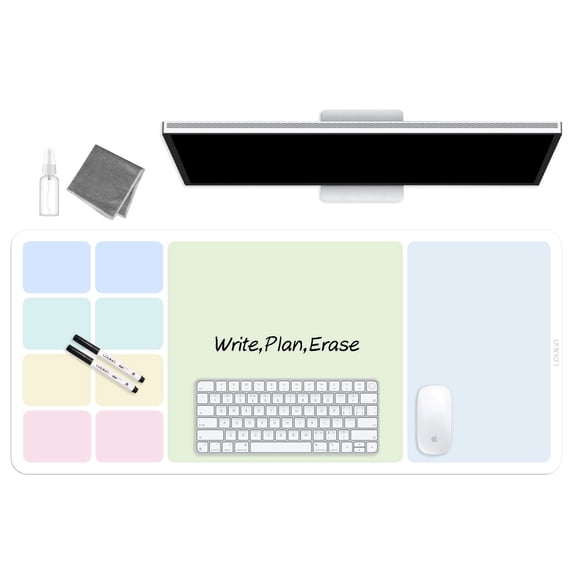 Loukin Dry Erase Desk Mat with Markers and Cloth, 32"x14" Non-Slip Desk Pad, Writing Mouse Pad for Office