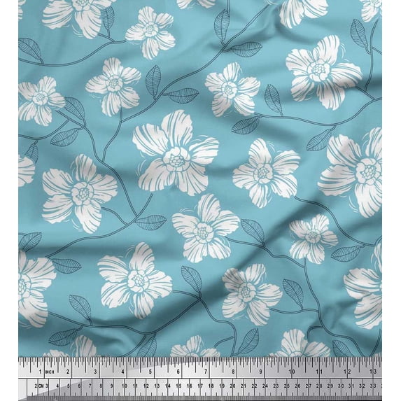 Soimoi Cotton Poplin Fabric Leaves & Floral Artistic Fabric Prints by Yard 56 Inch Wide