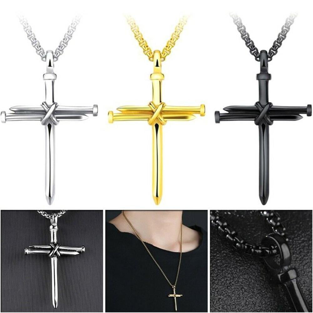 Fashion Stainless Steel Nail Rope Cross Pendant Necklace Jewelry For Men Present N2C9