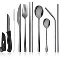 thumbnail image 4 of Hecef 11-Piece Flatware Set, Portable Stainless Steel Silverware Set with Black Titanium Coating, 4 of 14