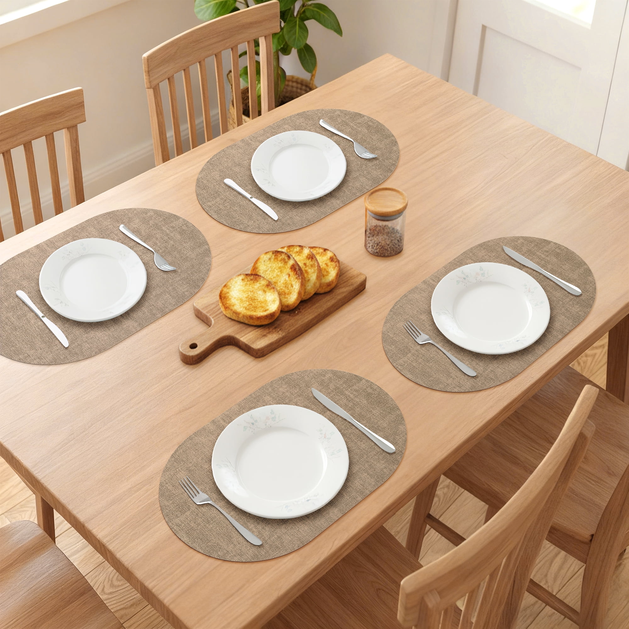 Unique Bargains 6pcs Oval Faux Leather Placemats Light Brown 17.7"x11.8"