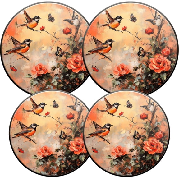 Electric Stove Burner Covers,4 Pcs Round Gas Burner Cover,8 and 10 Inch,Birds in Flight near Rose Bushes