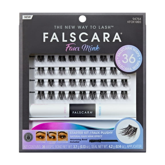 KISS Falscara Strarter Kit, Lash Extension Kit, Faux Mink Wisps, Cluster Lash, 36 Lash Clusters