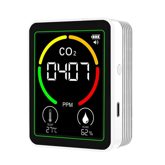 Small CO2 Detectors For Indoor Air Quality Monitoring Rechargeable TVOC Sensors Temperature Humidity Alarm