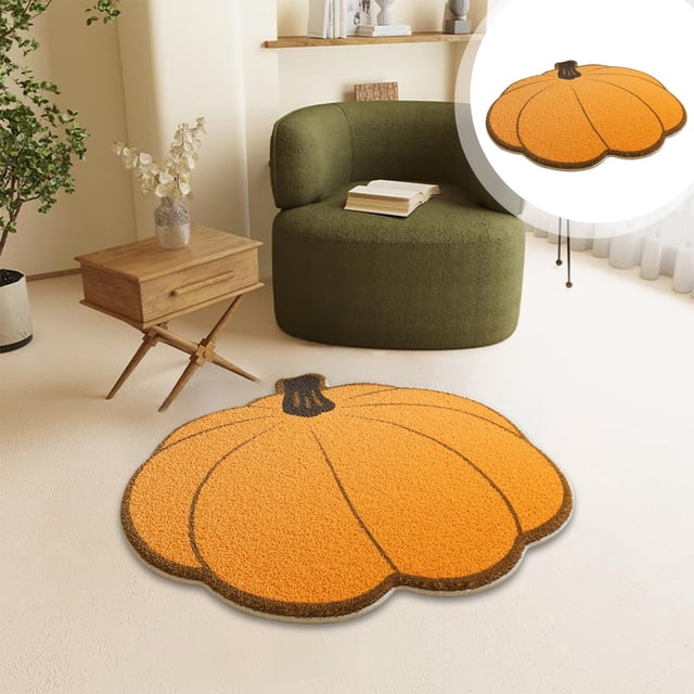 TUWABEII Halloween Pumpkin Bathroom Rugs, Pumpkin Shaped Bath Mat, Machine Washable Orange Rug, Living Bedroom Kids Room for Halloween Decoration, Kitchen Area Rugs 23.6x23.6 Inches
