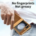 thumbnail image 6 of Compatible with Samsung Galaxy Z Flip 5 5G Luxury Case with Hinge Protection, Classical Plating PC with PU Leather Protective Anti-fingerprint Cover Phone Case for Samsung Z Flip 5, Brown, 6 of 7