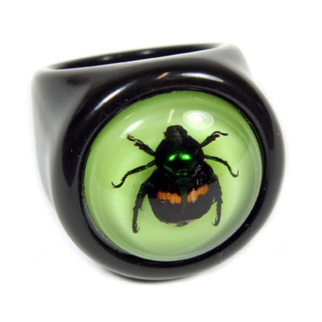 Ring Lucky Beetle Black With Green Back Size 7 Qty
