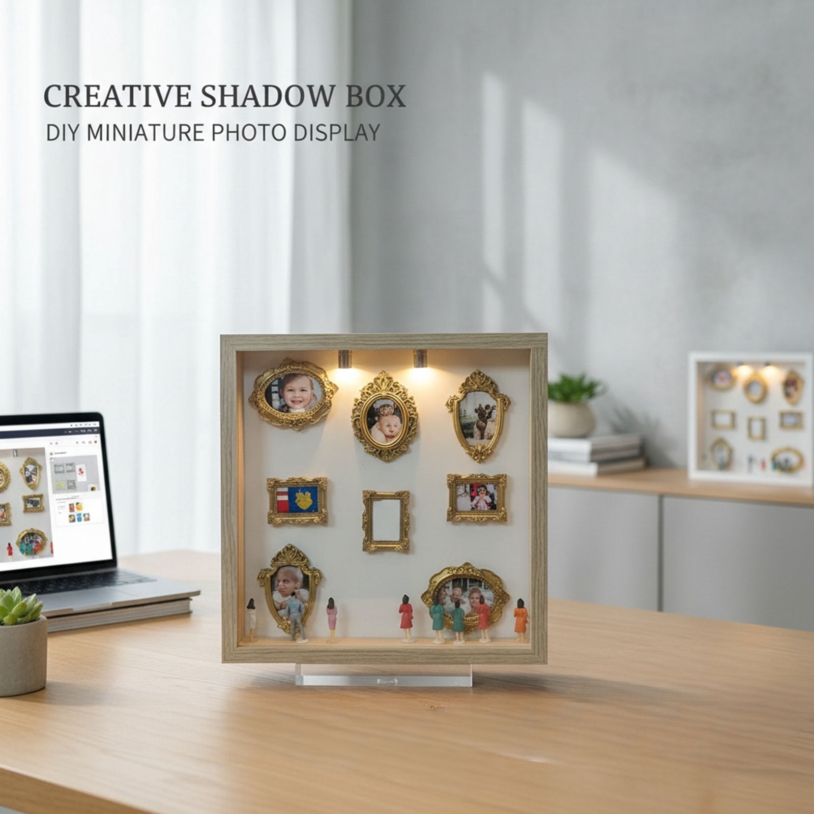 Shadow Box Frames, Mini Gold Frames, Frame Lights for Wall, Diy Mini Museum Silhouette Box, Miniature Frames, Keepsake Storage, Gallery Style, Wall Mounted, Light Wood, 1 Pc