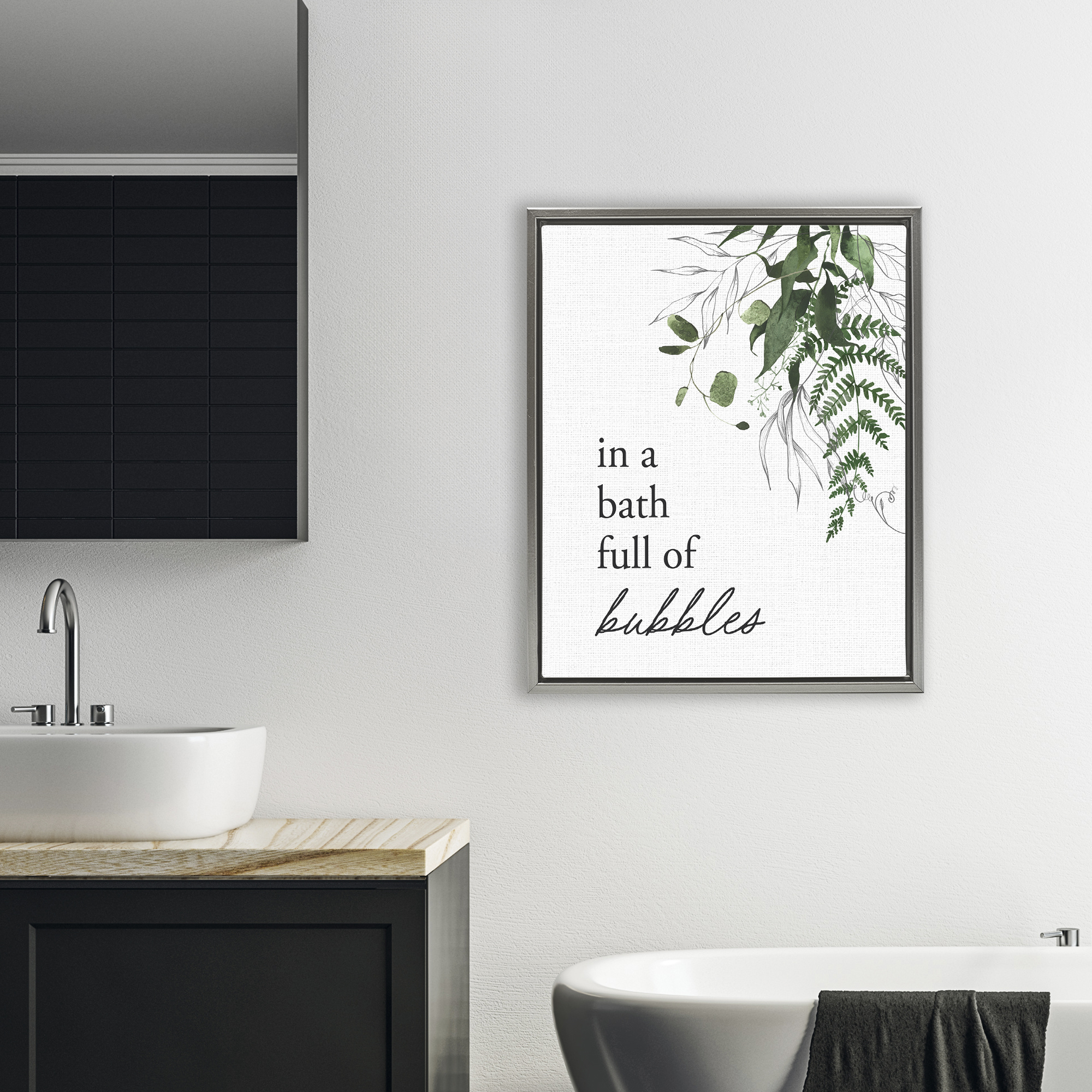 Forest Foliage Bubble Bath Gray Framed Floater Canvas Wall Art, design by Lettered and Lined
