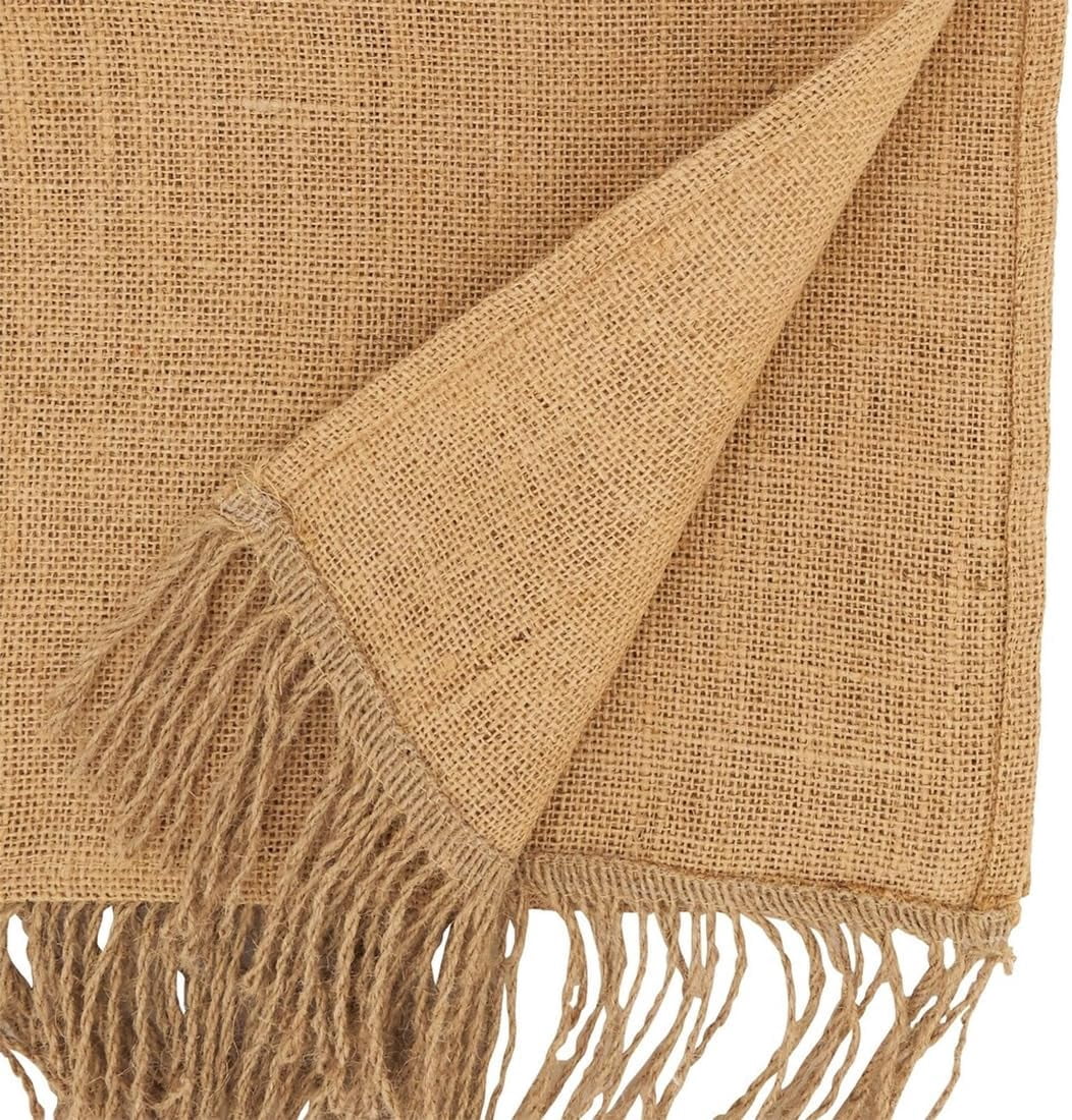 Fennco Styles Rustic Jute Tassel Table Runner 16" W x 72" L - Natural Burlap Table Cover for Dining Room, Banquets, Outdoor Events, Family Gatherings, and Holidays