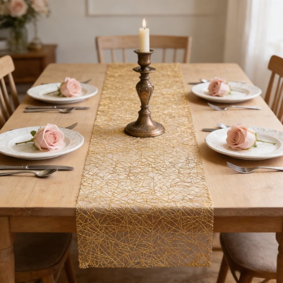 YIMWNYI Gold Table Runner, Sheer Gauze Sequin, Metallic Gold Decoration, Elegant Table Decor, Perfect for Weddings, Valentine's Day, Parties, Events, Lightweight and Durable Table Cover