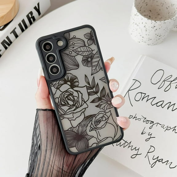 for Samsung Galaxy S22 Plus Case, Floral Rose Cute Phone Case for Women Girls Aesthetic Pattern Print Slim TPU Bumper Case Shockproof Protective Case for S22 Plus, Black