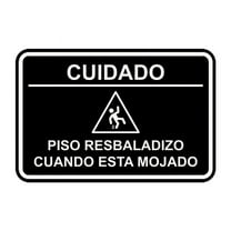 Signs ByLITA Classic Framed Cuidado: Piso Resbaladizo cuando esta mojado Door or Wall Sign Easy Installation | Health And Safety | Building And Hospitality Sign (Black) - Small