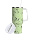 thumbnail image 2 of 30 oz Tumbler with Handle Lid and Straw Insulated Water Tumbler Stainless Steel Water Cup Mug Bottle Reusable Cup Holder Friendly Green Bamboo Leaves, 2 of 6