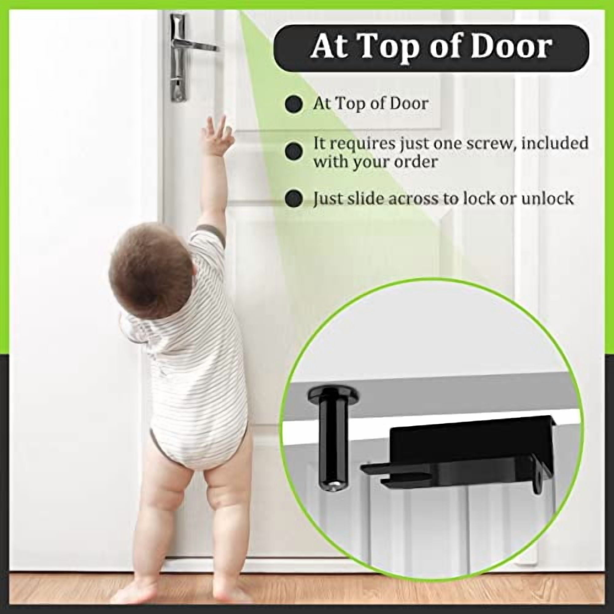 Child Safety Door Top Lock,  Top Door Locks for Kids Safety Made of Durable Metal, Adjustable Child Locks for Door, Door lock kid proof for Childproofing Interior-Exterior Doors