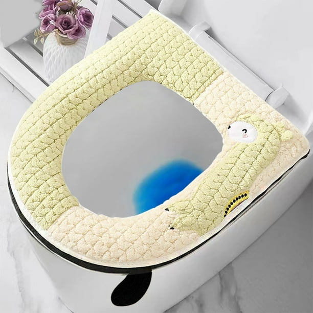 Asiento De Inodoro De Poliéster Funda de asiento de inodoro de punto con diseño de alpaca grande verde, cojín lavable en forma de O para invierno (1 unidad) JASKFLY