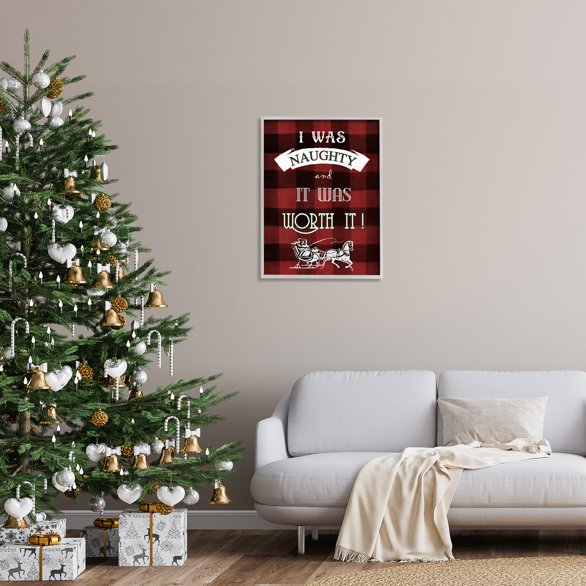 Stupell Industries Funny Plaid Christmas Holiday Painting Gray Framed Art Print Wall Art, 24 x 30