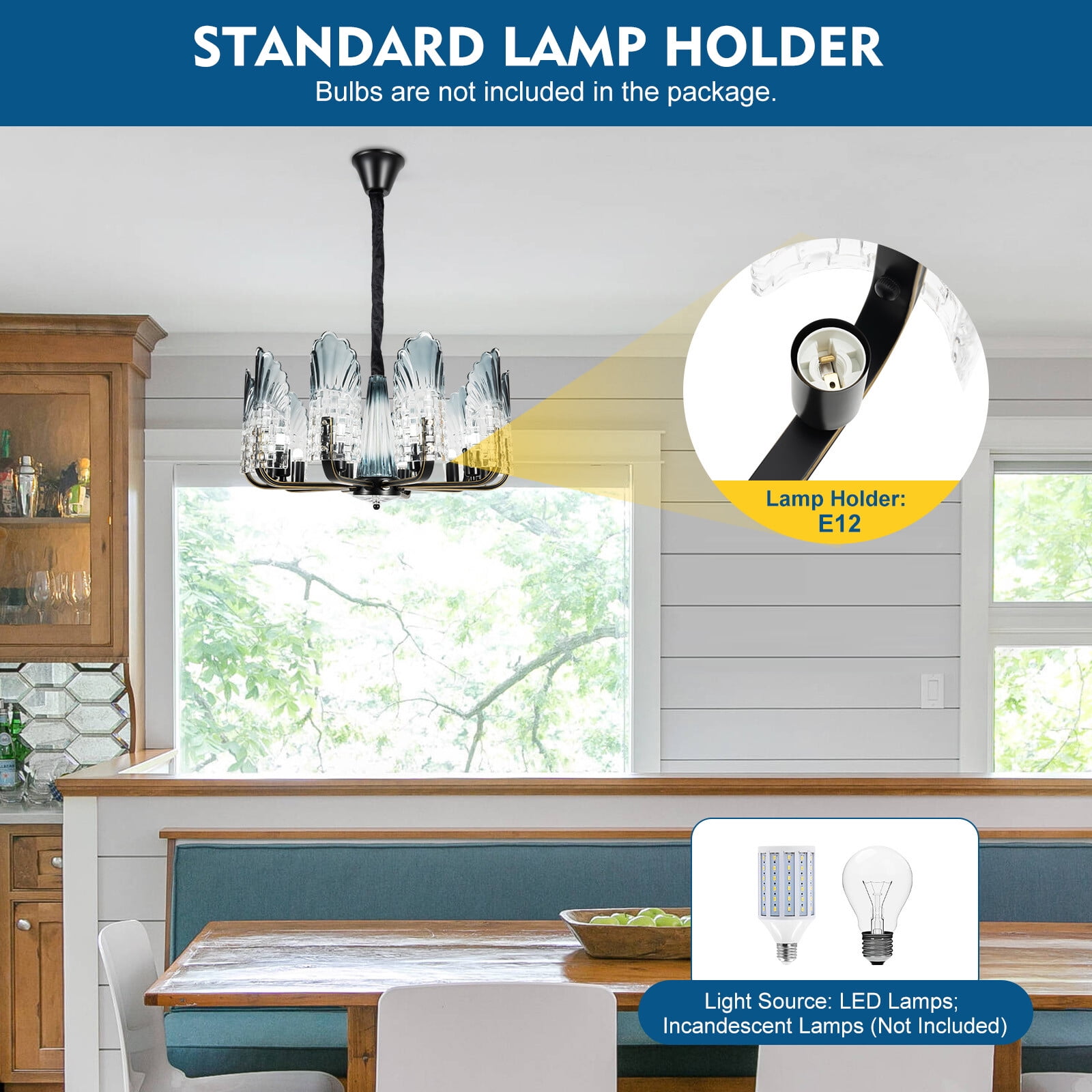 10-Light Modern Elegant LED Crystal Glass Chandelier Ceiling Light Pendant Lamp for Dining Rooms