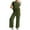 Army Green, variant on Womens Crew Neck Two Piece Pants Sets Striped Short Sleeve Top Drawstring Elastic Waist Wide Leg Pants Summer Casual Outfit Sets